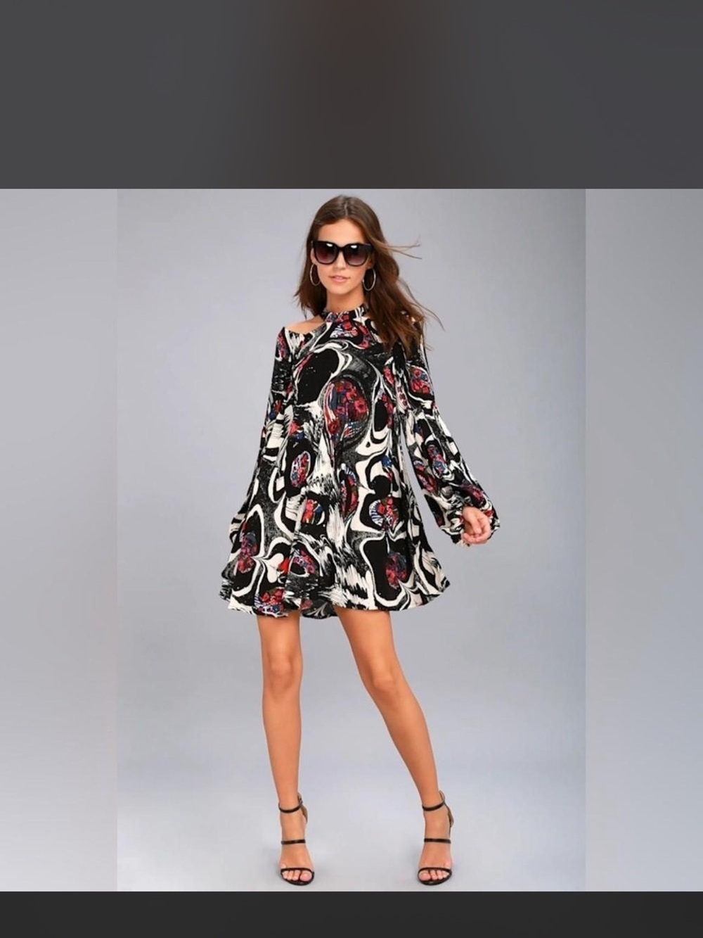 Free People Black & White Abstract Mini Dress with Pink Accents